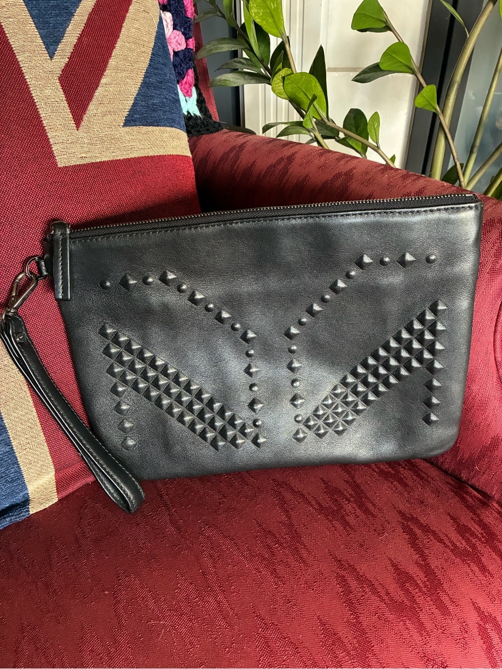 MCM Black Studded Leather Wristlet Clutch- Excellent condition, like new!